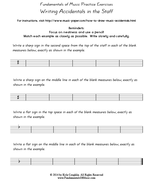 Practice exercises for writing accidentals